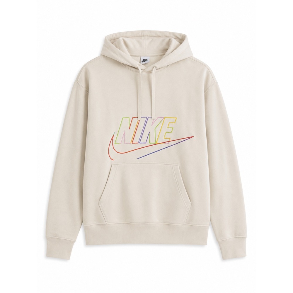 Nike Sportswear Club Fleece Hoodie Rainbow Embroidered Logo Beige Men S Pullover